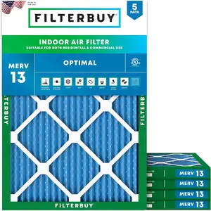 Filterbuy 16.5x21.5x1 Air Filter (5-Pack), Pleated MERV 13 Optimal Defense HVAC AC Furnace Air Filters for Bryant and Carrier
