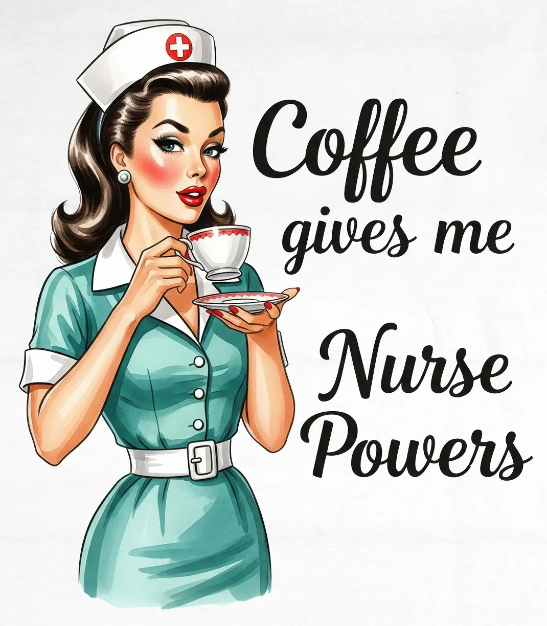 Ready-to-Press DTF Transfer Graphic - Heat-Resistant Firm Polyester DIY Supply, 10-Second Pre-Press for Garments, Compatible with Cotton & Blends, for Nurse Coffee Enthusiasts (Coffee Gives Me Nurse Powers), Pre-Press For 10 Seconds