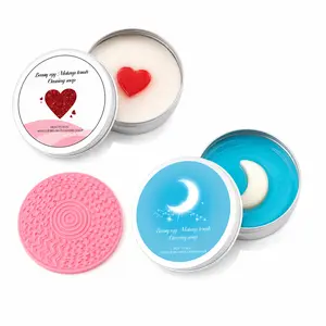 Heart-Shaped Solid Makeup Brush Cleansing Soap with Silicone Pad - Makeup Brush Cleaners, Deep Clean Formula for Sponges, Gentle for Sensitive Bristles, N2 Summervibers