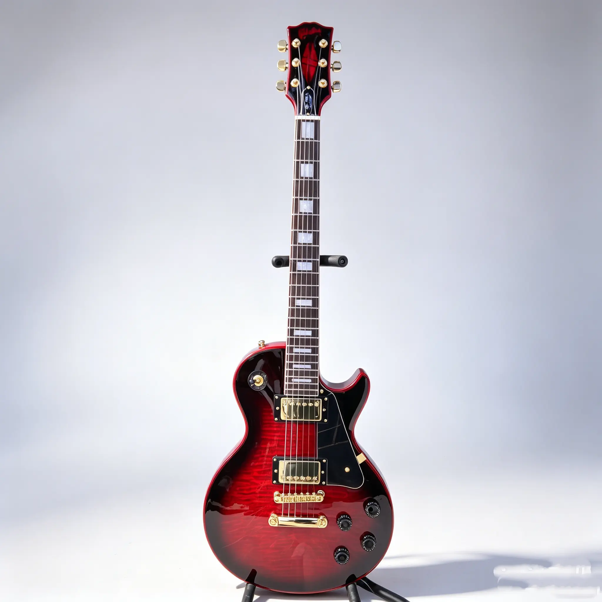 Stylish Red LP Electric Guitar - 6-String Solid Body, Flame Maple Top, Gold Hardware, Rosewood Fingerboard, 22 Frets, Stylish Guitar, Fretboard Guitar