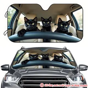 Three black cats inside the car with 2D high-definition printing on the car sun visor. The car sun visor effectively blocks sunlight and is suitable for decorating the front windshield of trucks, RVs, and SUVs