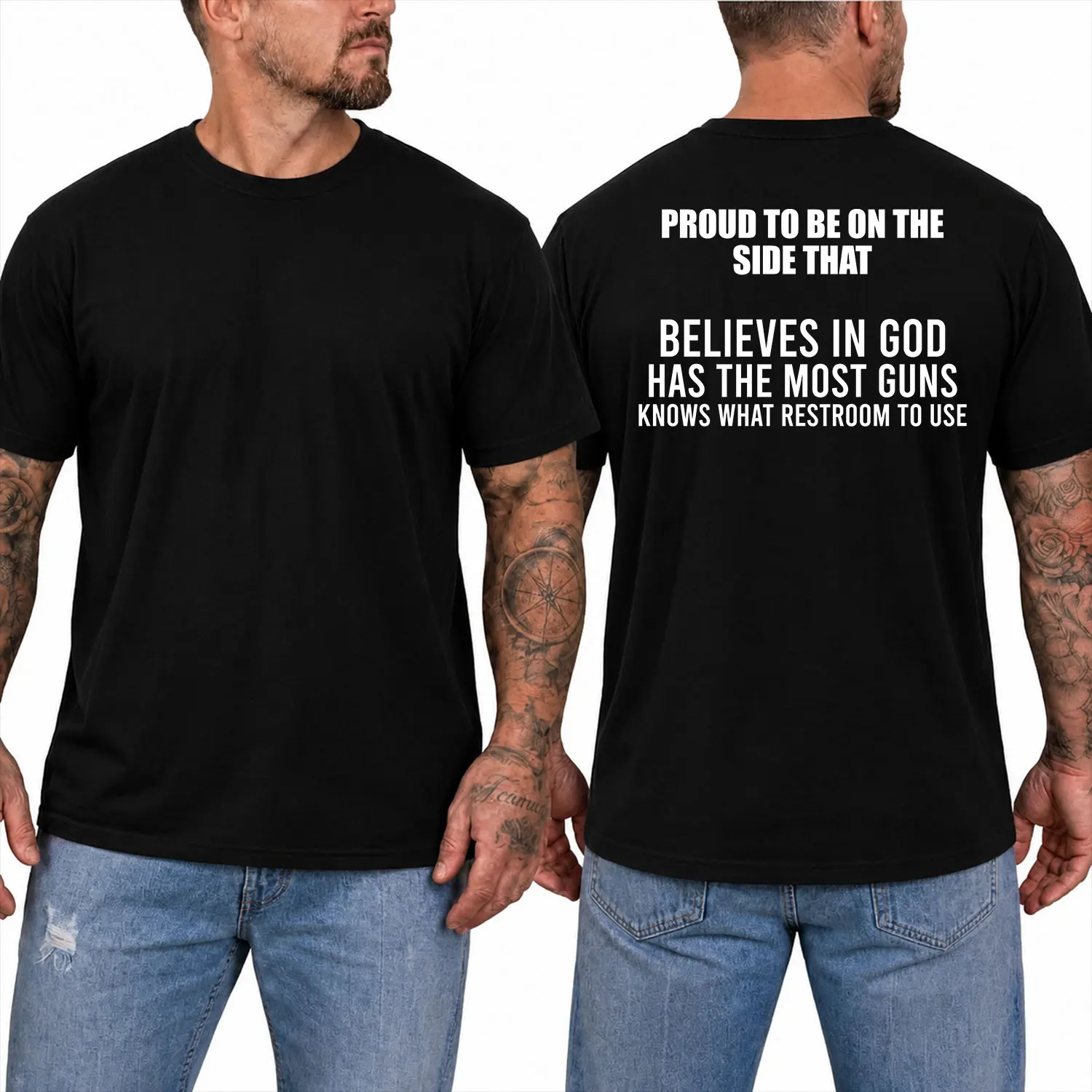 Proud to Be on the Side That Believes in God Funny Patriotic T-Shirt, Funny Shirt, Short Sleeve Printed Graphic Shirt, Daily Casual Cotton Menswear