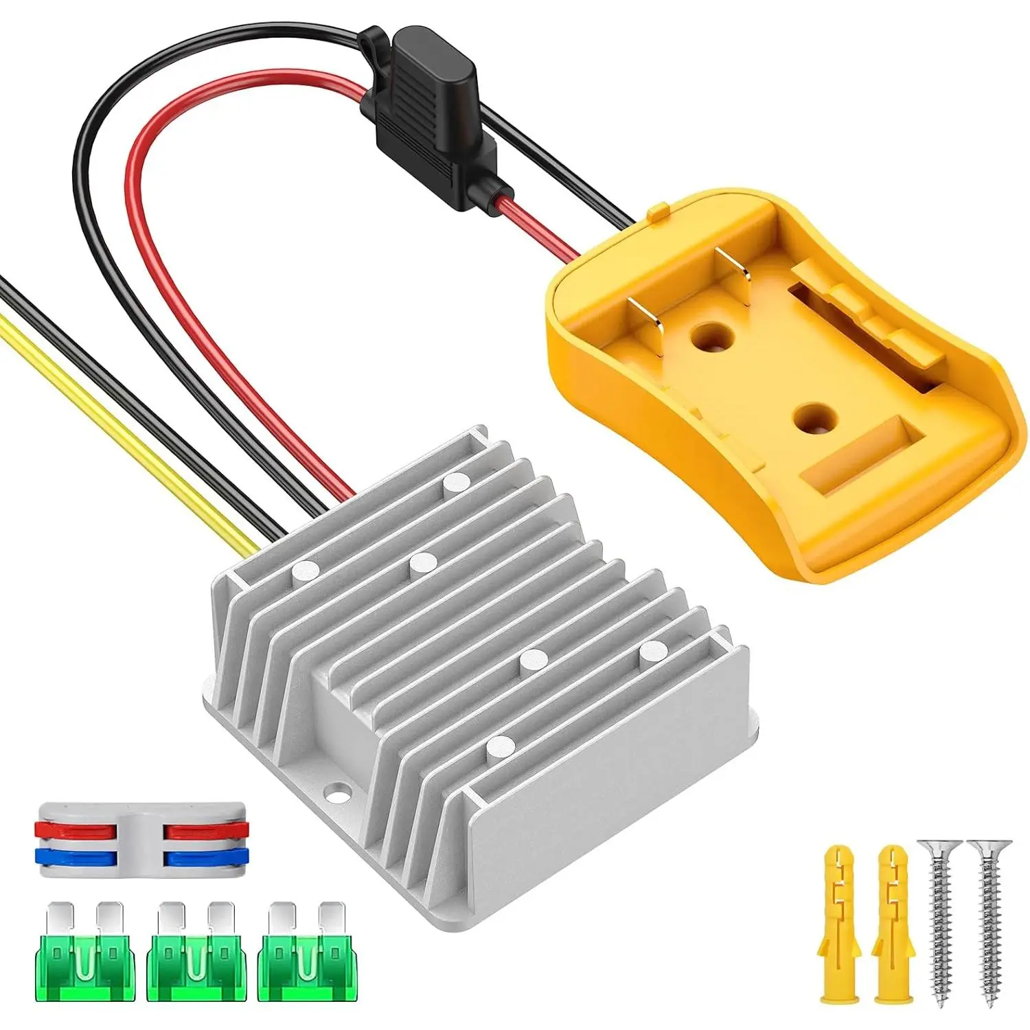 20V to 12V Voltage Converter - 20A 240W Max, 30A Fuse & Wire Terminal, Overload Safe DC 12V Buck Regulator for 20V Battery, Ride On Toys, LED Strip Light, Work Lights Power Adapter