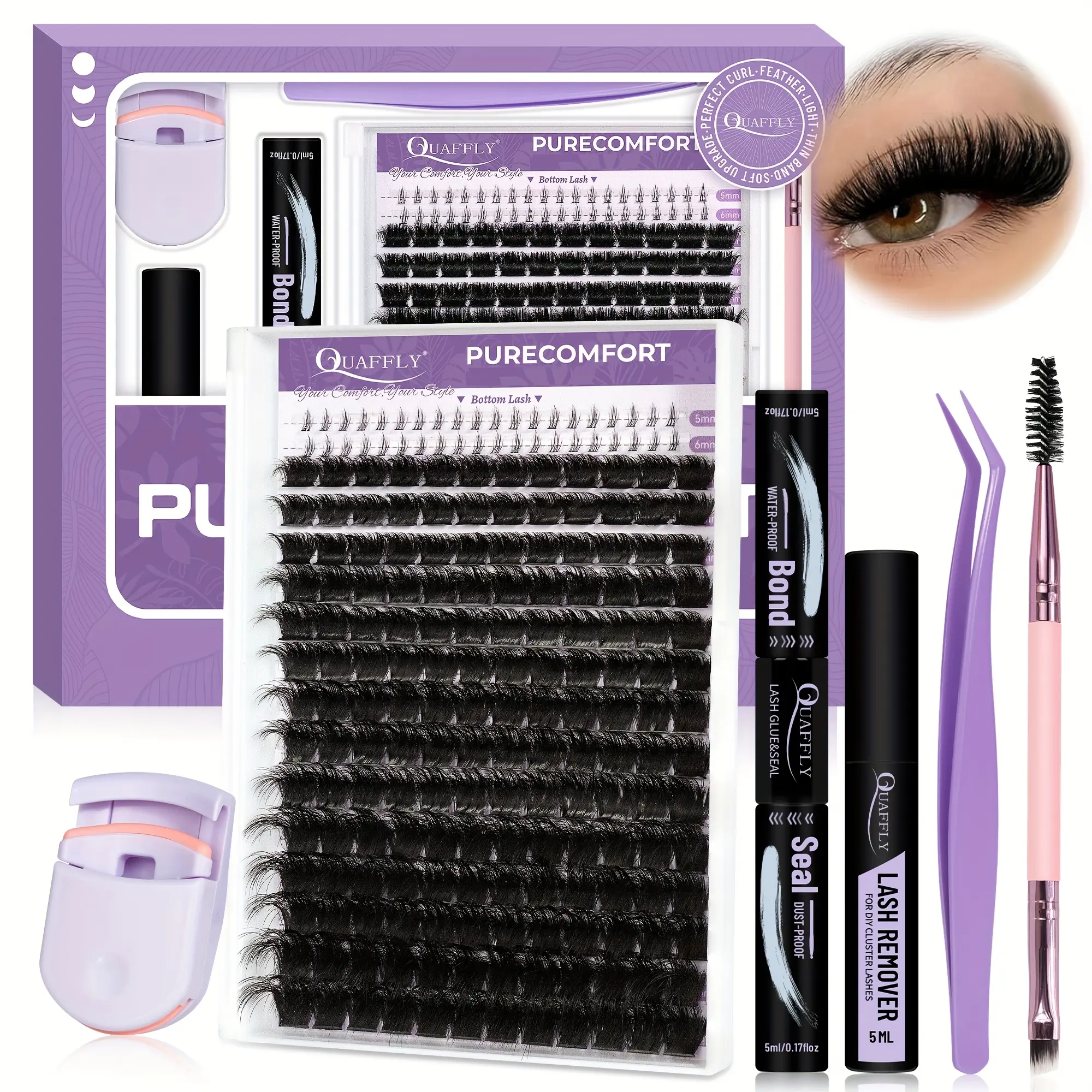DIY Lash Kit Mixed 5-18mm 208Pcs lash Kit With Bottom Lashes lash Kit Multi-Type With Bond And Seal Lash Applicator Remover DIY At Home
