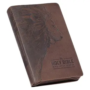 KJV Holy Bible - Standard Size Faux Leather Red Letter Edition with Thumb Index, Ribbon Marker, Brown Lion Zipper Closure (Deluxe Gift Bibles)