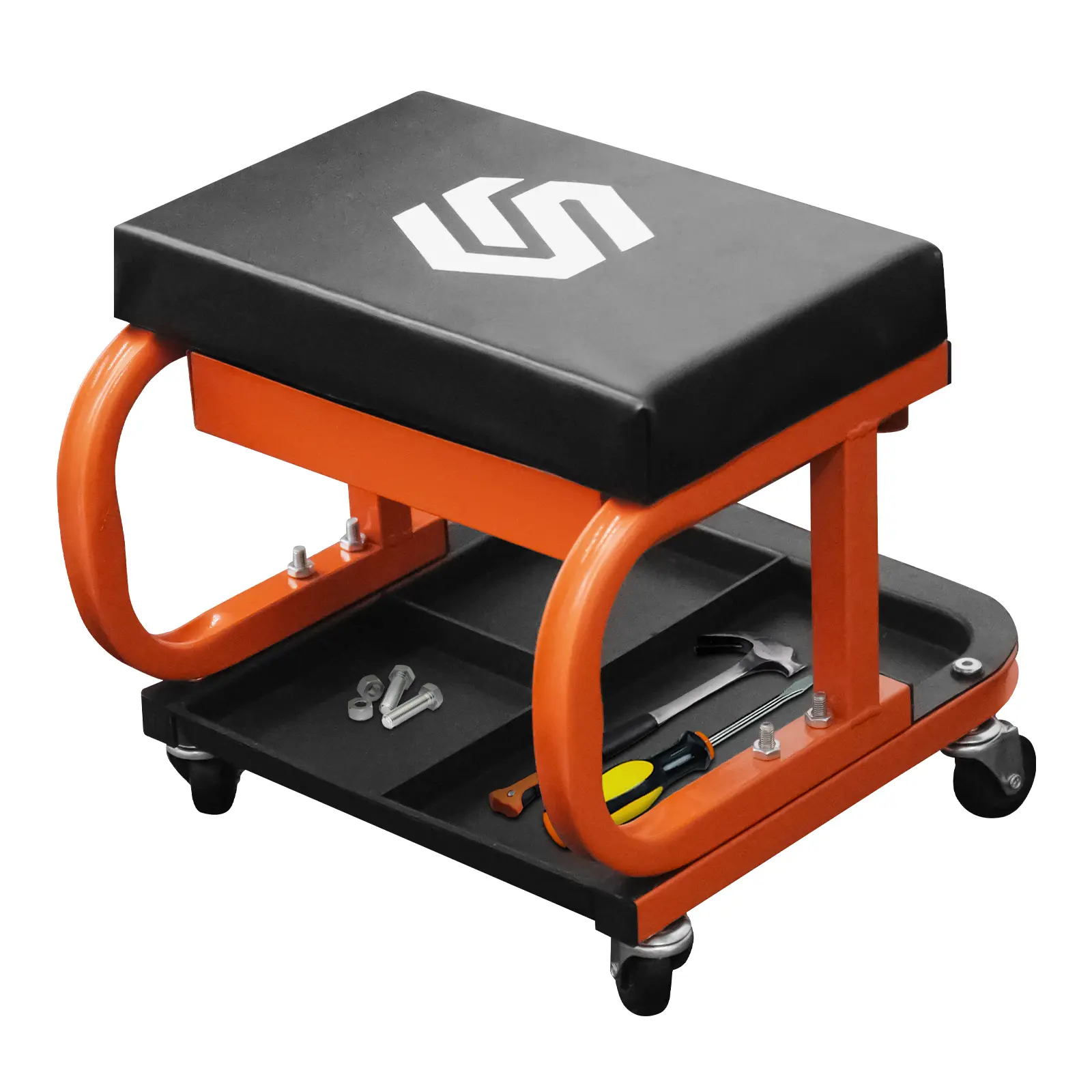 Sekam Heavy-Duty Rolling Workshop Stool - Cushioned Seat, Rolling Base, Pull-Out Tool Tray, Storage Platform, 250LB Capacity, Locking Casters for Stability & DIY Enthusiasts (Default Option), Mechanics
