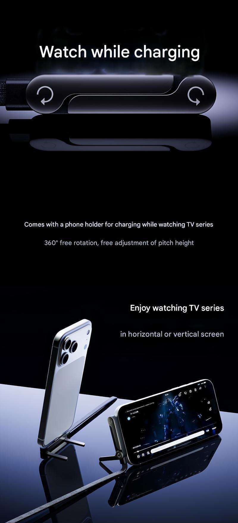 2026 New 2-in-1 Type-C Cable with Invisible Phone Stand, 240W Super Fast Charging, Perfect for Gaming, Office, Car & Travel, Compatible with iPhone, Samsung & All Type-C Devices