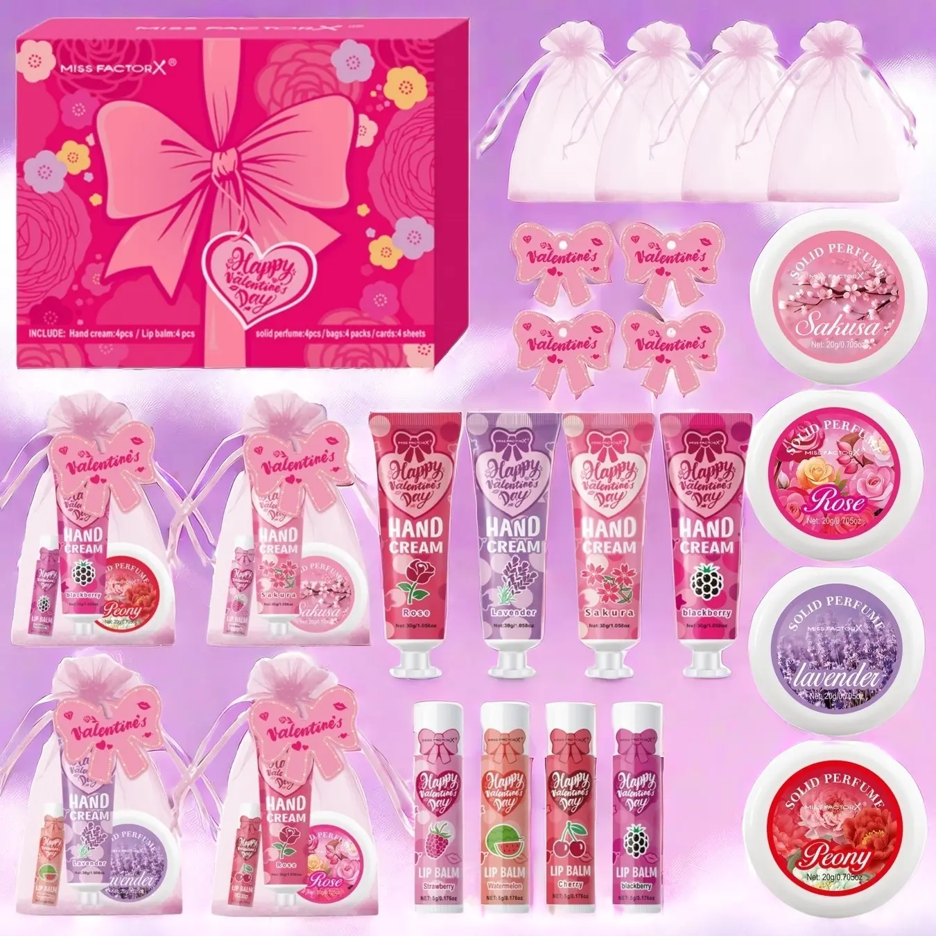 Hand Cream & Lip Balm Gift Set with Premium Gift Box, Santa Christmas Card & Gift Bag Included, Christmas & New Year Presents, Perfect Party Favor Packs for Women, Party Favors Assortment, Party Gifts, Gift Bundle Set