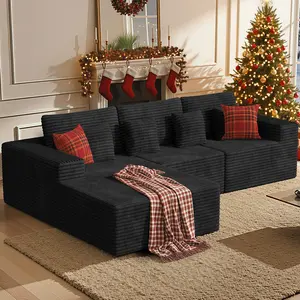 【Shipped in Two Packages】111" L-Shaped Corduroy Modular Sectional Sofa With Chaise, Deep Seat Foam Couch With Removable Pillows, No Assembly