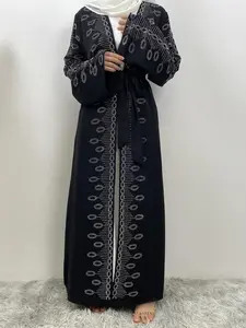 Women's Rhinestone Decor Belted Abaya without Hijab, Modest Long Sleeve Open Front Abaya for Daily Wear, Ladies Islamic Clothing for All Seasons, Modesty Abaya, Loose Abayas