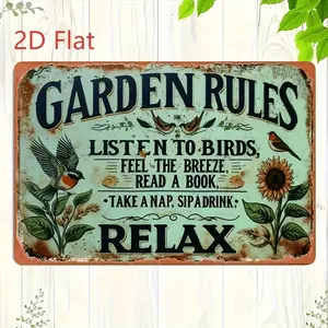 Vintage 2D Flat Garden Rules Metal Sign Suitable for Outdoor and Indoor Wall Decor Inspirational Country Style Garden Art
