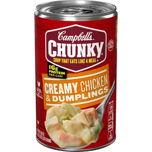 Creamy Chicken and Dumplings Soup 18.8 Oz Can, Chunky Ready to Eat Soup, Hearty Comfort Food, Microwaveable Meal