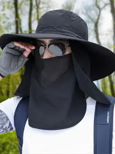 Unisex Outdoor Sports Sun Protection Hat with Detachable Face Mask and Neck Guard, Wide Brim Ventilated Mesh, Perfect for Men, Beach Travel and All Outdoors