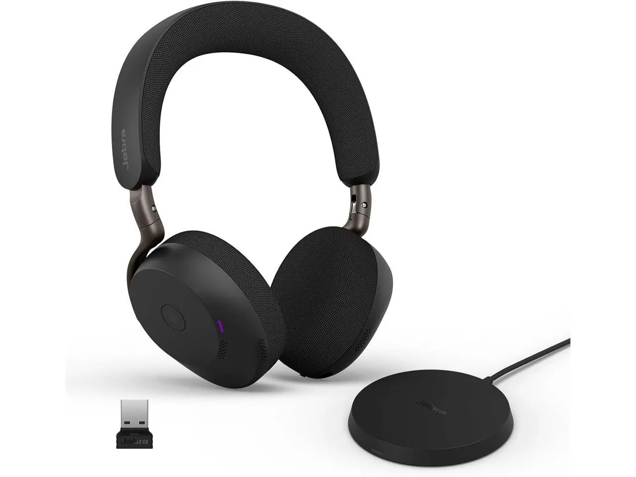 Jabra Evolve3 75 On-Ear Wireless Bluetooth Headset with Mic and Wireless Charging Stand for Work, USB-A, AI Voice Call Technology, Advanced ANC, 22-Hour Battery, Microsoft Teams Certified, Black