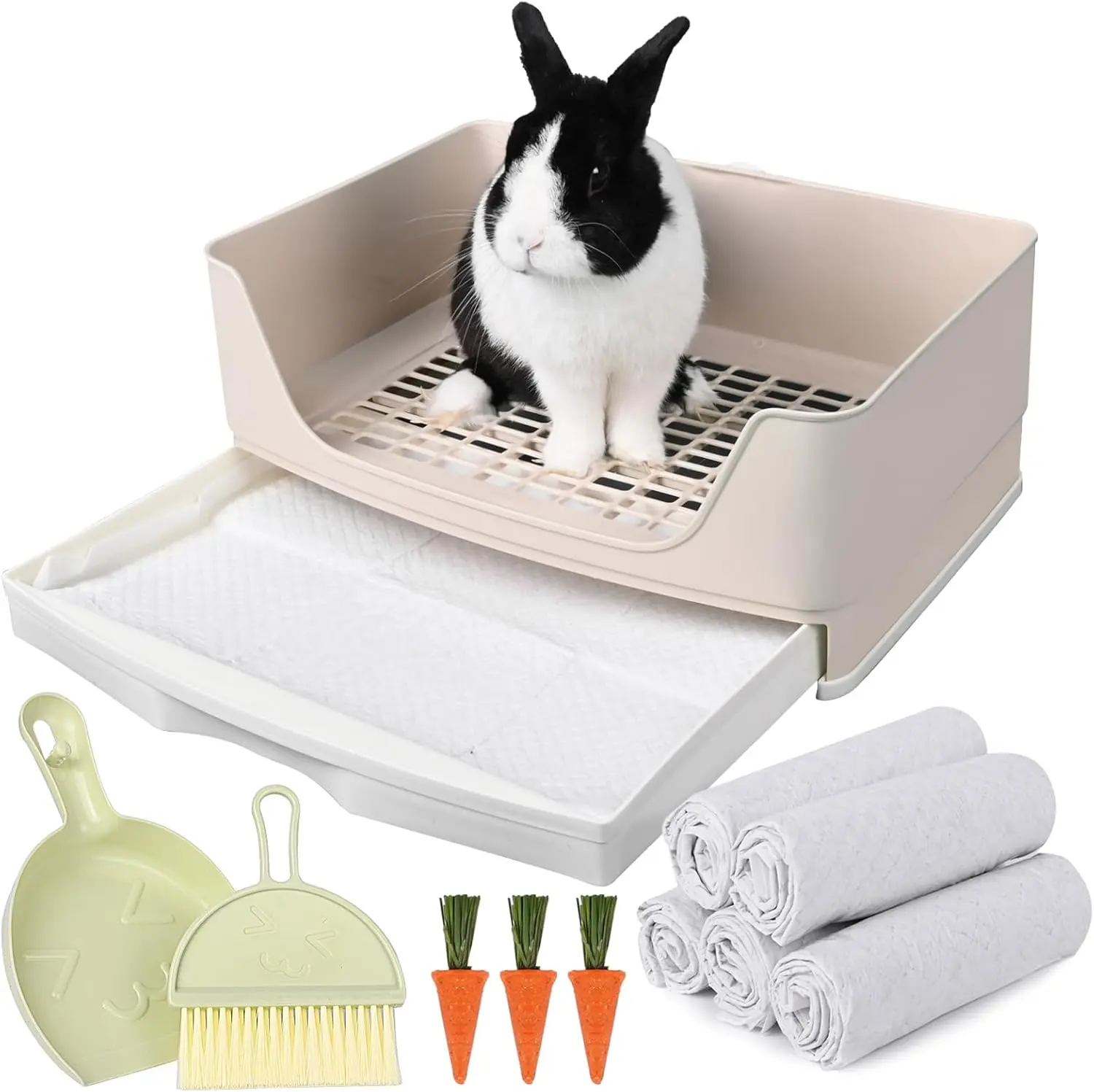 Large  Litter Box Bunny Potty  Corner Litter Pan with Drawer Comes with Liners  Pee Pads, Small  Bedding Toilet for Adult Guinea Pig, Ferret, Hamster, Bunnies