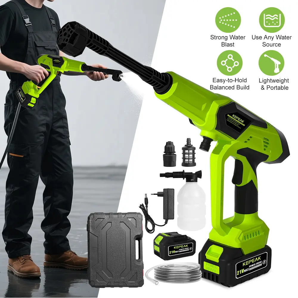 KEPEAK Rechargeable Portable Cordless High Pressure Cleaning Tool, 1500PSI 21V 200W Washer with 13000mAh Batteries, 6-in-1 Spray Nozzle, Foam Bottle for Car, Outdoor Cleaning, Car Cleaning, Power Washer