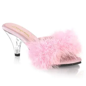 Women's Stylish Fur Platform Sandals - Comfortable Slip-On Shoe Footwear with Heels (Belle-301F)