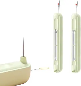 2Pcs Plug-in Needle Threader, 2 in 1 Threading and Thread Removal Tools, Stretchable Remover Needle Threading Tool for Hand Sewing Knitting Craft Quilting Supplies