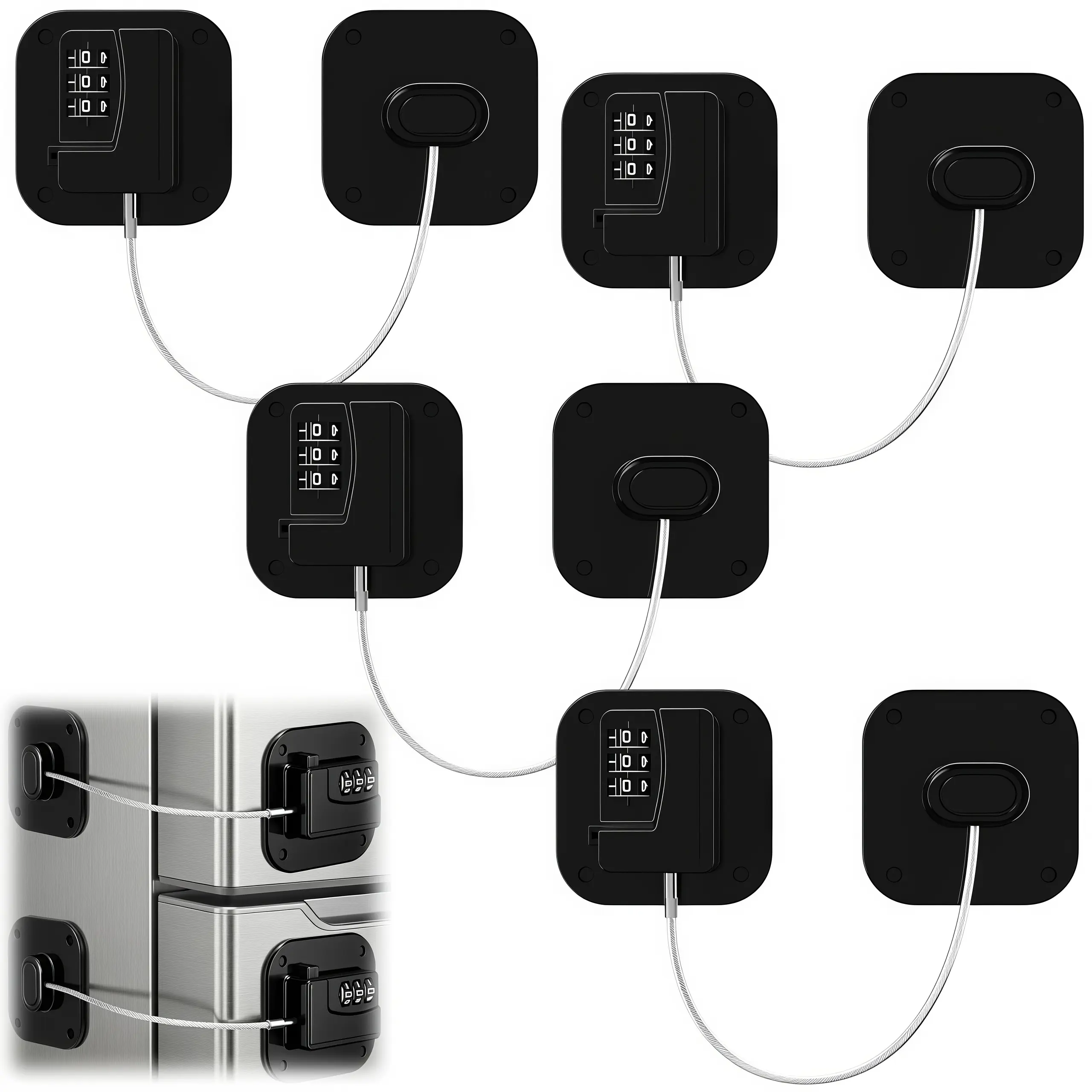 LMMAKE 4PCS Heavy-Duty Keyless Combination Locks, Easy-to-Install Black Hardware for Refrigerators, Cabinets, Drawers