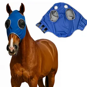 Blue Horse Mask, Mosquito and Dust Protection, Non-Opaque Vision, Comfortable Fabric, Horse Head Cover, Equestrian Gear, Equestrian Supplies, Protective Gear