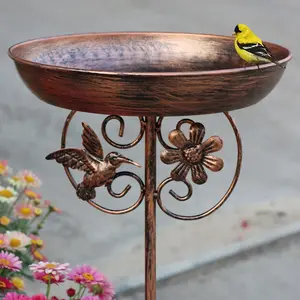 Bird Bath for Outdoor Garden - Vintage Copper Metal Bird Bath Stand with Hummingbird & Flower Ornaments, Ornate Yard Patio Lawn Bird Bath Decor, Weather-Resistant Weatherproof Outdoor Bird Bath for Backyard Birds Drinking & Bathing