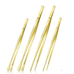 4Pcs Fine Long Tweezer Tongs Professional Gold, 12 and 10inch Stainless Steel for Kitchen, Food, Cooking, Repairing, Sea food and BBQ Kitchenware (Gold) - Home Improvement.