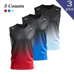 Clean Gent 3-Pack Men’s Crew Neck Sleeveless Gradient Sports Tank Tops, Polyester Fabric, Breathable & Quick Dry, Outdoor Fitness Essential, Casual & Versatile