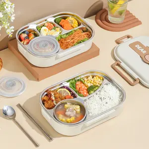 Premium Stainless Steel Bento Lunch Box with Insulated Bag - Leakproof 4-Compartment Tray, BPA-Free, Includes Soup Cup & Utensils - Perfect for Meal Prep, Work, School, Picnics & On-the-Go Healthy Eating Set Tableware