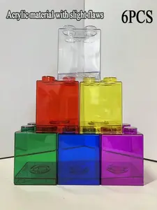 6pc Creative Color Building Blocks Storage Box, Transparent Savings Box, Random Color, Easy Store and Retrieve, Ideal for Kids