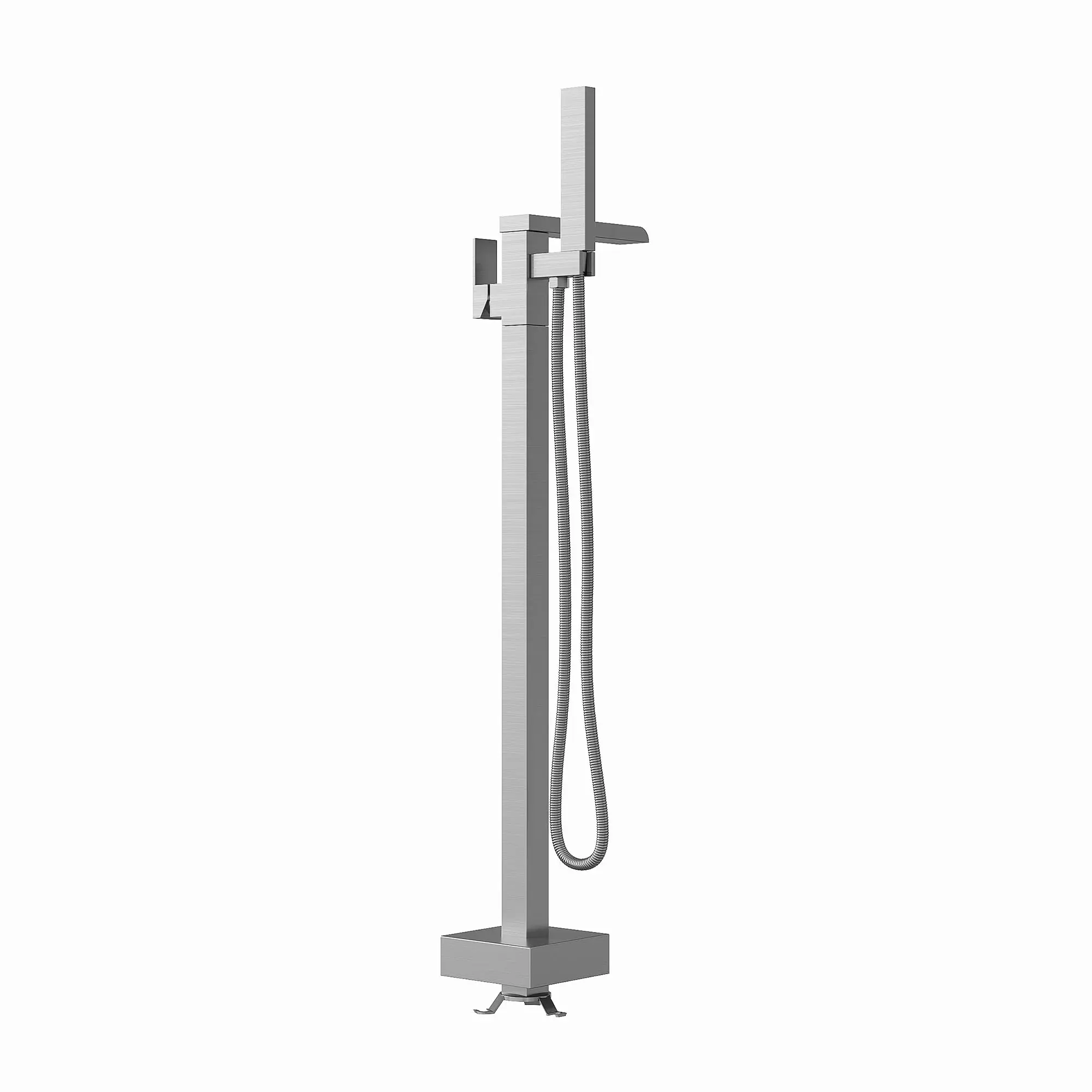 Garvee Floor Mount Bathtub Faucet Freestanding Tub Filler with High Flow Shower Mixer Taps, Swivel Gooseneck Spout, Cylinder Handheld, Max Flow Rate 7.4 GPM, Silver Finish