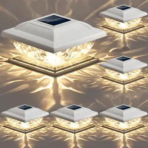 BrizLed Solar Post Lights, 6 Pack LED Solar Powered Deck Cap Lights for Wooden/Vinyl Posts, Warm White Fence Deck Lamp Outdoor Landscape Column Lighting Waterproof for Garden Patio Yard Fence Decor