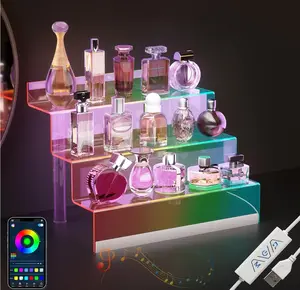 Large Acrylic Display and Storage Rack with LED Lighting — Three-Tier Perfume Rack and Display Stand, Men's Cologne Storage Rack, Cartoon-Themed Display Stand, Portable Perfume Holder, Clear Display Stand, Dessert Stand, Gift, Adjustable Shelving