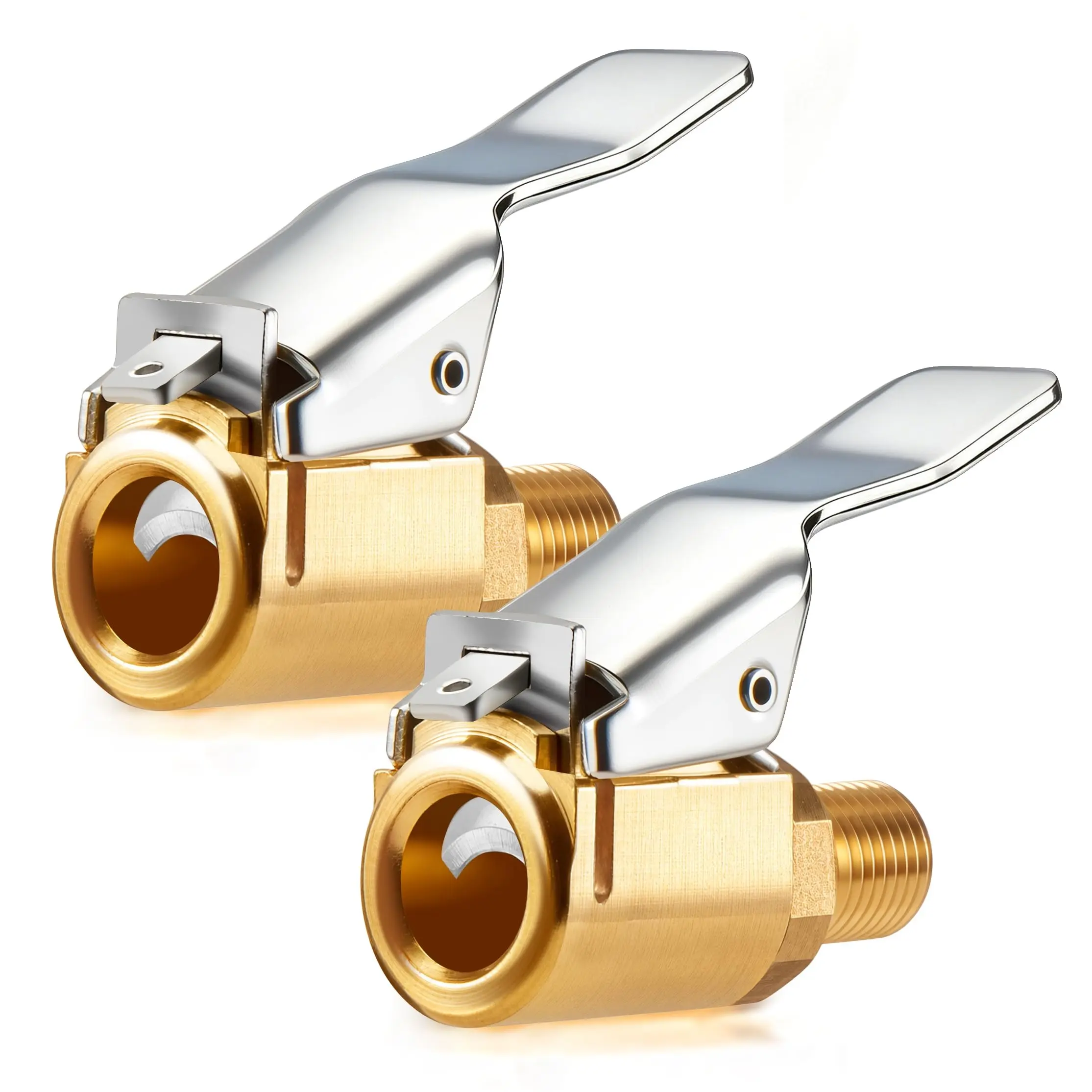 GJANSH 2Pcs Tire Air Chuck with Clip Adapter, Brass Locking Tire Inflator Nozzle Connect, Suitable for Tire Inflator and Air Compressor Pump Connection Accessory Tool, Valve Thread 8mm