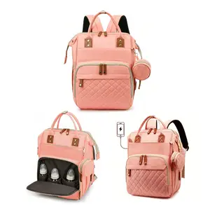 Diaper Bag Backpack Bag, Girl Boy Diaper Bag for Dad Mom with Pad, 16 Pockets, Pacifier Case, Large Waterproof Diaper Bags Unisex for Travel Multifunctional Diaper Changing Backpack - Pink