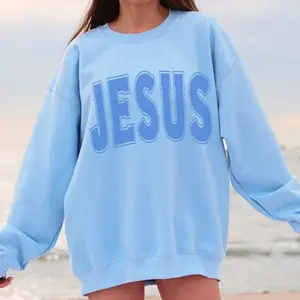Trendy Christian Varsity Sweatshirt – Aesthetic Jesus Oversized Faith Sweater, Cute Christian Apparel, Religious Gift for Her