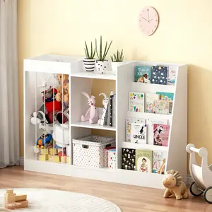 Kids Montessori Bookshelf & Toy Storage, 3-Tier Front-Facing Sling Bookcase with Stuffed Animal Organizer, Anti-Tip Stable Wooden Baby Book Shelf for Nursery, Playroom, Kindergarten, Encourages Independent Reading & Organization, White