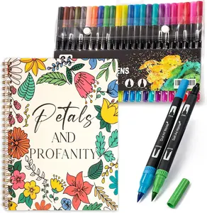 Spiral Bound Adult Coloring Book Set (7×8.2in) with 24 Color Markers – 32 Relaxing Patterns | Stress Relief Gift for Women & Teens