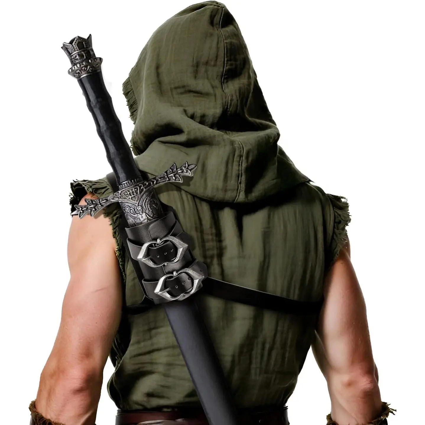 Medieval Leather Back Sword Shoulder Frog - Adjustable Sheath Holster Renaissance Warrior Man Costume AccessoryTikTokShopBlackFriday, Costume For Parties, Frog Mount Detail, Frog‑Back Sword Vibe, Quick Adjust Sheath