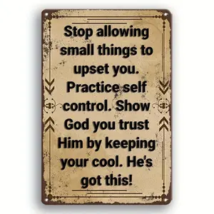 1pc 2D Flat Art Deco Metal Sign with Vintage Inspirational Quote "Keep Calm and Trust in God" - 12 by 8 in Home Decor Wall Hanging Plaque for Bedroom, Christmas Men's Stuff