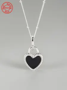 925 Sterling Silver Heart Shaped Pendant Necklace for Women, Charm Necklaces, Heart Design Necklace, High End Necklace, Fashion Jewelry for Party, Daily Decor, Trendy All-match & Exquisite Jewelry for Birthday Gift