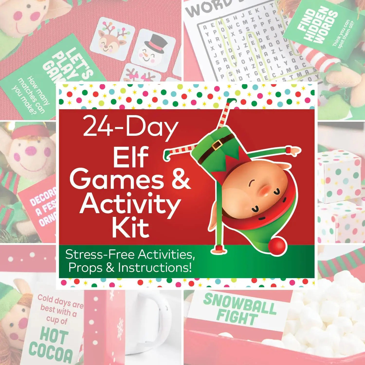 Christmas Elf Games & Activity Kit with Instructions for 24 Days