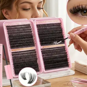 Eyelash Clusters DIY Eyelash Extension Kit, Tweezers, Adhesives and Sealants, Eyelash Glue Extension, Eyelash Brushes, Waterproof False Eyelashes, Reusable Thick and Fluffy Single Eyelashes, Suitable for Party Stage Festival Eye Makeup, Eyelash Set