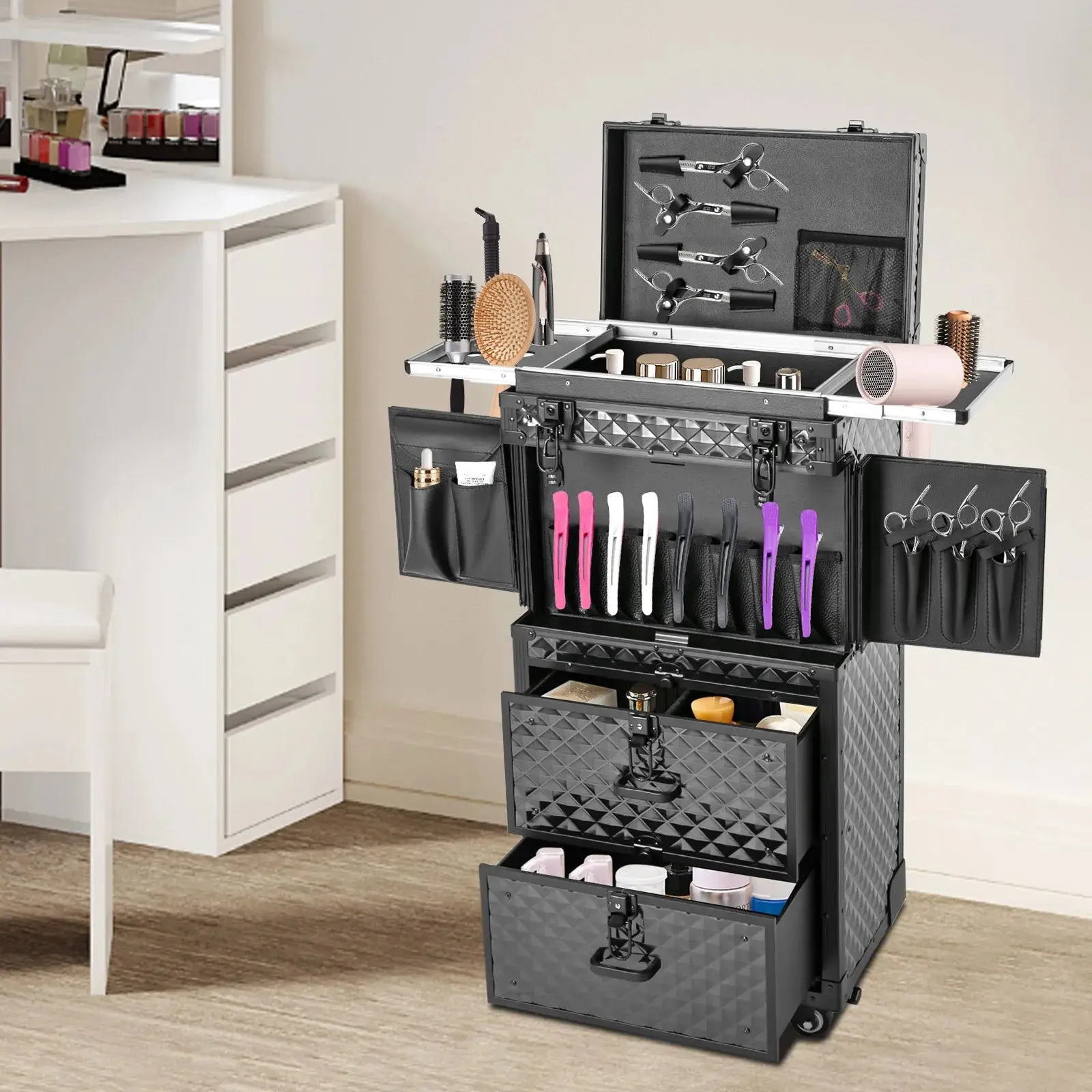 Cosmetology Rolling Makeup Train Case Nail Travel Case for Nail Tech Professional