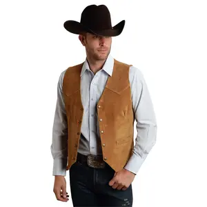 Men's Suede Leather Vest Vintage Cowboy Style Sleeveless Jacket Slim Fit Wedding Waistcoats SpringStatements
