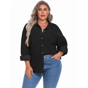 Plus-Size Women’s Corduroy Shirt — Long-Sleeve Button-Down Blouse/Top for Autumn, Casual Jacket (Shacket), Loose Fit Women’s Wear #US 2025 Deals for You Days