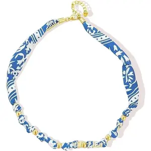 DearYou Studio B Scarf Necklace with Charm Bandana Necklace Leopard Blue Pink Dainty Statement Simple Jewelry Gift Accessories Dresses
