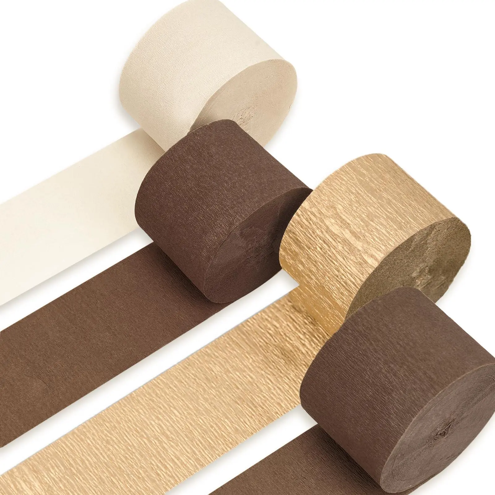 PartyWoo FSC-Certified Brown Crepe Paper Streamers, 4 Rolls (1.8 in x 82 ft Each, 328 ft Total) - Easy-Untie Home & Party Supplies for Baby Shower Decoration, Bachelorette Decorations, Anniversary Decorating