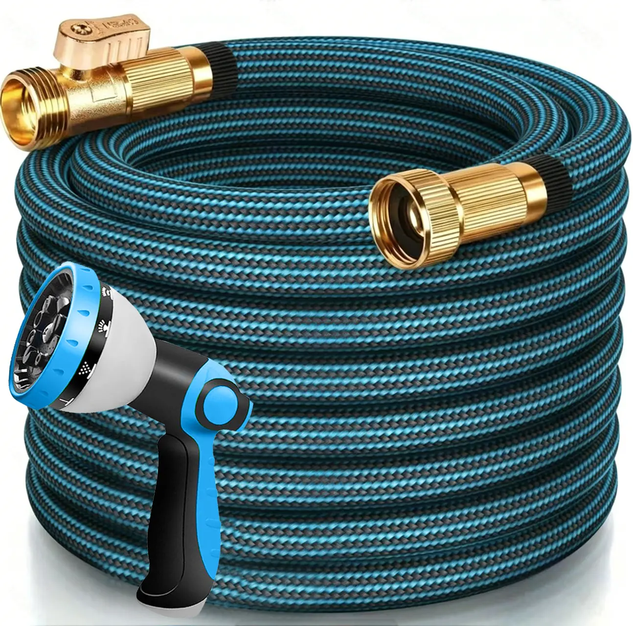 100ft/75ft/50ft/25ft/15ft Garden Hose With 10-Function High-Pressure Spray Nozzle,Lightweight,Non-Expandable Water Hose For Yard,Lawn,Car Wash & Outdoor Use,Water Hose