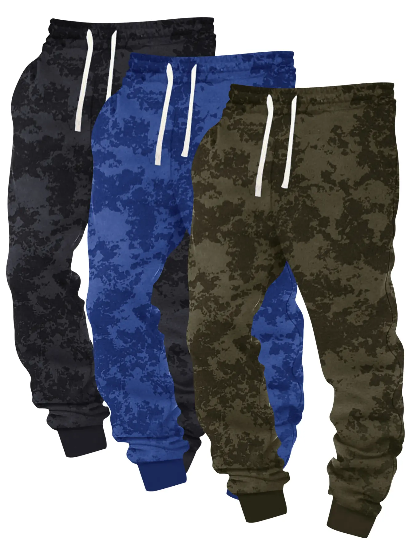 Men's 3-Piece Tie-Dye Ribbed Long Pants Set - Regular Fit, Casual Athletic Mens Clothing, Knitting Ribbed Material, Elastic Waistband, Drawstring, Pockets, All-Season Blend Men's Pants for Outdoor Activities