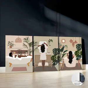 Bathroom Pattern Canvas Painting with Frame, 3 Counts/set Modern Simple Bathroom Themed Wall Art, Wall Decor for Home Living Room Bedroom, Ornaments, Modern Home Decoration